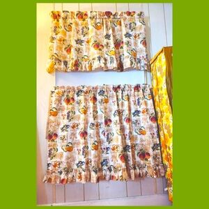 Vintage 80s 90s Country Cottage Fruit &Floral Print 4 Piece Kitchen Curtains Set